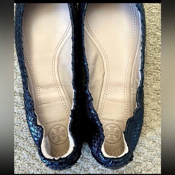 TORI BURCH LEATHER SNAKESKIN BALLET FLATS SHOES W/ LOGO 5.5 NEW - Picture 5 of 7
